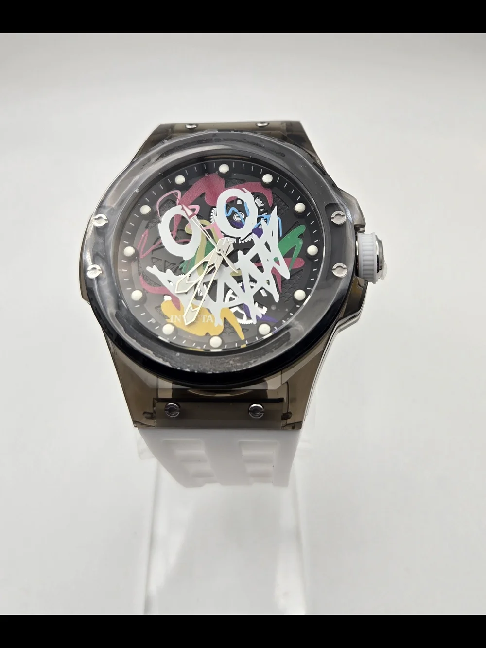 Invicta Men's Watch Sea Base Rogue Iridescent and Black Dial White Strap 50004